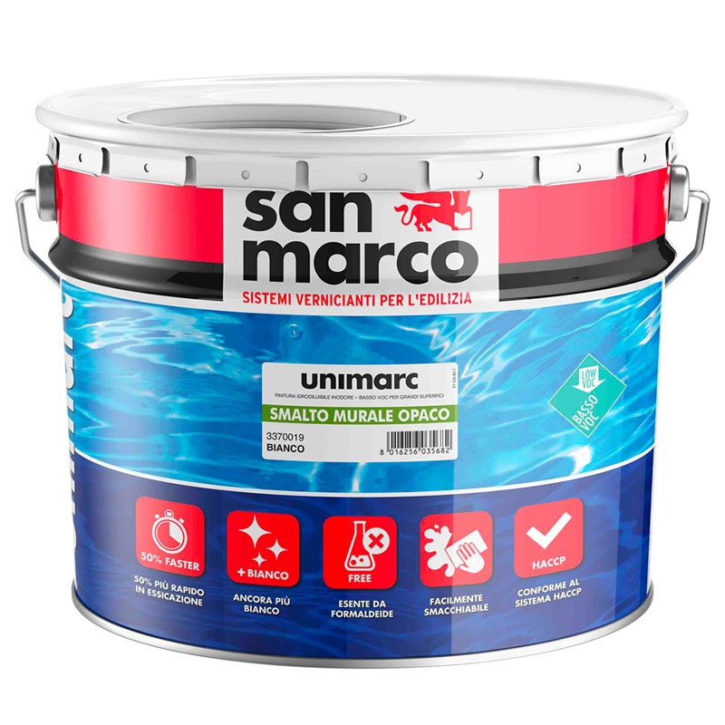 Smalto murale opaco Unimarc San Marco per muri interni ed esterni (Secchio da 1Lt, 2,5Lt o 10Lt)