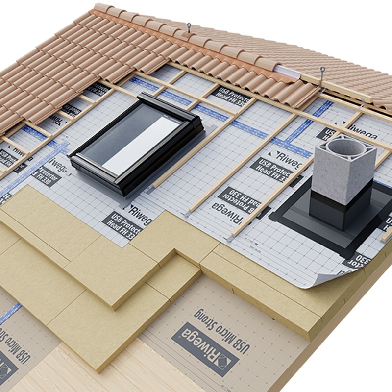 Membrana da tetto impermeabile traspirante Riwega USB Protector Head FH 330 TOP SK in PP doppia banda adesiva (rotolo 3x40mt) Ri