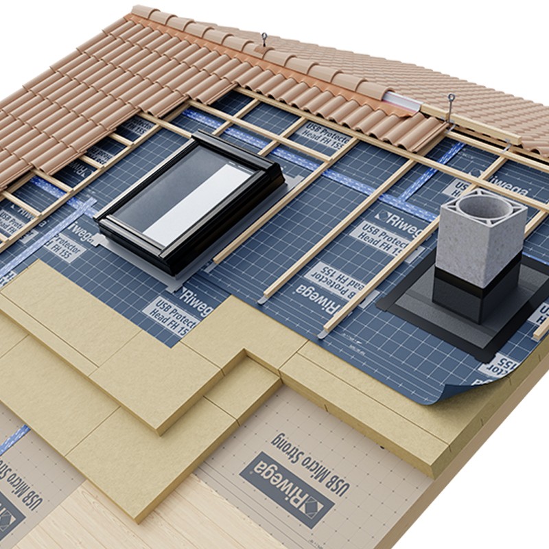 Membrana da tetto impermeabile traspirante Riwega USB Protector Head FH 155 TOP SK in PP doppia banda adesiva(rotolo 1,5x50mt) R