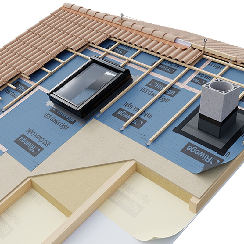 Membrana da tetto impermeabile traspirante Riwega USB Classic Light TOP SK in PP doppia banda adesiva (rotolo 1,5x50 metri) Riwe