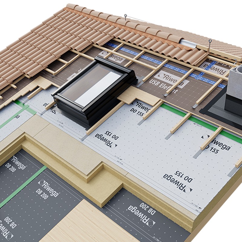 Membrana da tetto impermeabile traspirante Riwega DO 155 TOP SK in PP con doppia banda adesiva (rotolo 1,5x50 metri) Riwega - 2