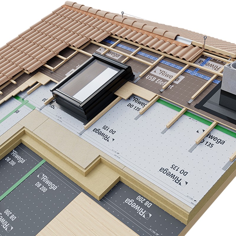 Membrana da tetto impermeabile traspirante Riwega DO 135 TOP SK in PP con doppia banda adesiva(rotolo 1,5x50 metri) Riwega - 2
